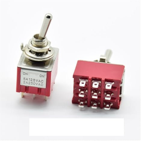 DQFOCPHHAA 1 PC Red 9 Pins ON-Off-ON/ON ON 3/2 Position Toggle Switch AC 5A/125V 2A/250V with Solder Terminal Waterproof LIUZIIHAYIN(9pins ON ON)