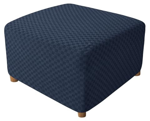 ZJQJRMB Ottomane Schonbezug Quadratisch,Falten Hockerbezug Mit Elastischem Boden Weich Antirutsch Bezug Für Ottomane Abnehmbar Waschbar Sofahusse-Navy||M