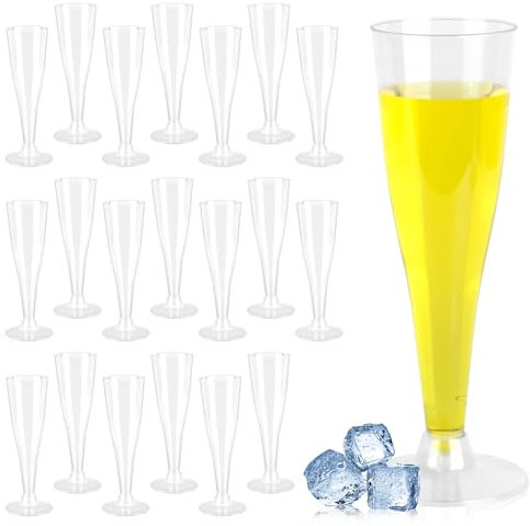 Kigift 20-Piece Plastic Toasting Glasses - Clear, 135ml Champagne Flutes for Wedding, Party, Picnic