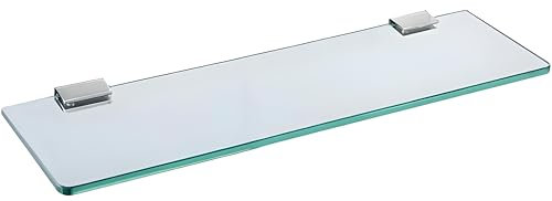 Biutimarden Estante de Baño de Vidrio Templado de 40 CM Montado en la Pared 5 MM Extragrueso Estante Flotante de Vidrio con Soporte Cromado de Acero Inoxidable