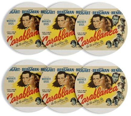 Untersetzer aus Glas, rund, Basis Kork - Altes italienisches Filmplakat Casablanca, Retro, Kino, Vintage, 2 – 6 Stück (95 x 95 mm)