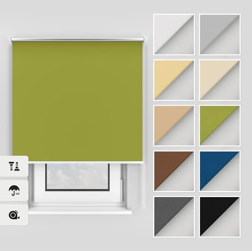 Estika Thermo rollos mit Bohren 125x220 cm Farbe: Grün, Verdunklungsrollo Deckenmontage und Wandmontage, Thermorollo hitzeschutz, Jalousien Fenster
