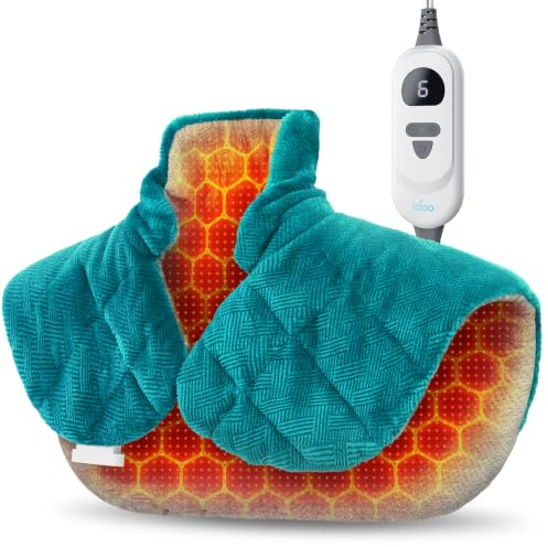 iDOO Coussin Chauffant Infrarouge Lointain Pour Nuque Les épaules, 6 Niveaux de Chaleur, 4 Minuteries, Couverture Chauffante Lestée en Graphène de 1,3 kg Pour Le Dos, Cadeau Pour Femmes et Hommes