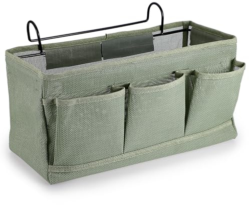 SUMTree Organisateur de chevet suspendu 4 poches en polyester, vert | Sac de rangement en filet, Panier de lit avec crochet, Pour serviette, téléphone, stylos, télécommande