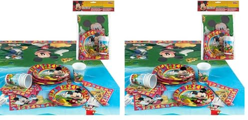 Disney COLORBABY 71917 - Set menaje Fiesta 25 Piezas, Mickey Mouse, 6 Servicios con Vasos, Platos, servilletas y Mantel, Vajilla cumpleaños, Bautizos, Comuniones, Fiestas temáticas niños, Party