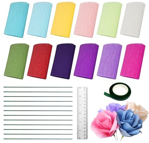 Carta Crespa 12 Rotoli, 10 * 250cm Carta Crespa Colorata, Carta Velina Colorata, Artigianato di Carta Crepe, Fascette per Feste, Compleanno, Festival