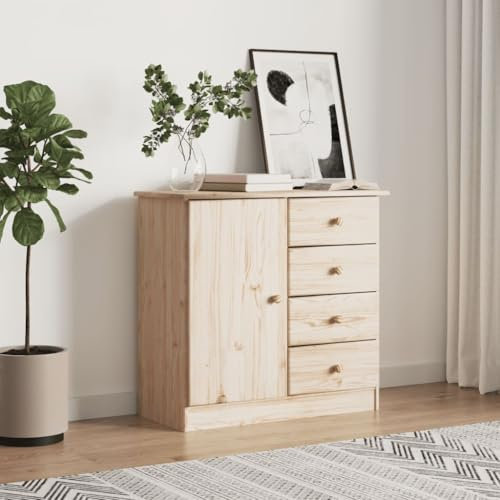 SXJEQOC Sideboard Massivholz Kiefer 77x35x73 cm Schrank Beistellschrank Wohnzimmer Schubladen Stauraum Mehrzweckschrank Unbehandeltes Holz Pflegeleicht