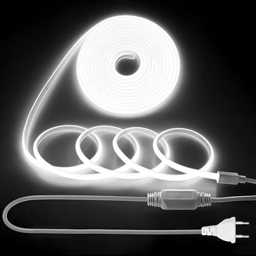 YeahBoom 3M COB LED Streifen,220V Direktanschluss mit Eurostecker,Kaltweiß 6000K,Hohe Dichte Flexibler Wasserdicht LED Strip,für Schlafzimmer Schrank Zuhause Party Dekoration
