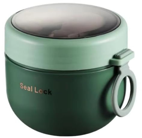 Junterone de Sopa Al Vacío de Acero Inoxidable - Lonchera Portátil con Cuchara, Apta para Microondas, Diseño Verde