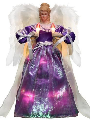 Cyraft Christbaumspitze Engel mit automatisch schlagenden Flügeln – Weihnachtsbaumspitze beleuchtet in Lila, 30 cm, mit Hellen LEDs & separat steuerbaren Flügeln, 6 Std. EIN / 18 Std. Aus