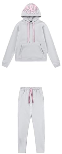 Generico Tuta Uomo, Lettere Stampa Tracksuit 2 Pezzi Y2K Tuta Jogging Sportiva Set Hip Hop Streetwear Felpe con Cappuccio e Pantaloni Della Tuta Larghi