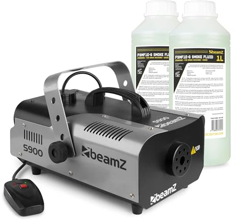 BeamZ S900 Nebelmaschine mit Flüssigkeit 900 Watt, inkl. 2 Liter Nebelfluid, Fog Machine mit Kabelfernbedienung, 2,5 Liter Tank, Nebelmaschine Halloween, Disco Partynebel für Hochzeiten, Partys