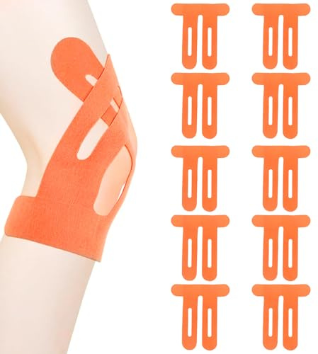 Knietapes Vorgeschnitten Knie, 10 Stück Kinesiologie Tape Gittertape Sport Tape Stabilisierung, Wasserfestes Elastisches Medizinische Klebebänder für Knieschmerzen Knie Haltungskorrektur (Orange)