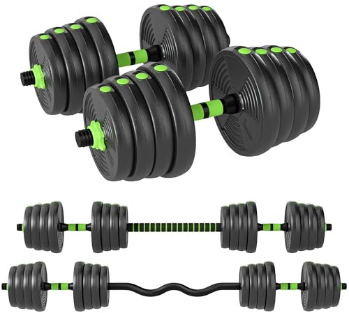 SPORTNOW Juego de Mancuernas Ajustables 3 en 1 30kg con Barra de Conexión