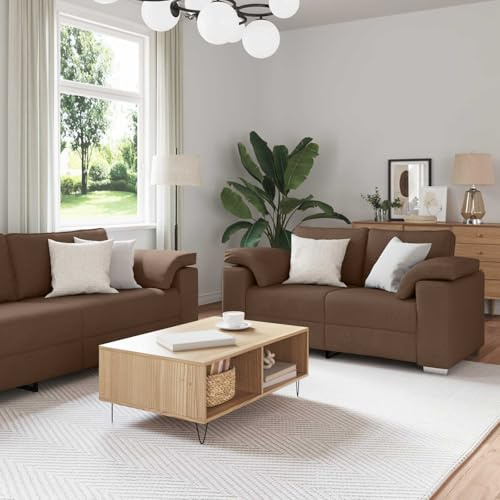 LoogCape Sofa Set 3-teilig Braun, Leinenmischgewebe, Modernes Wohnzimmer Couchgarnitur mit Sessel, 2-Sitzer, 3-Sitzer, Robuster Metallrahmen für den Innenbereich, Komfortable Schaumfüllung