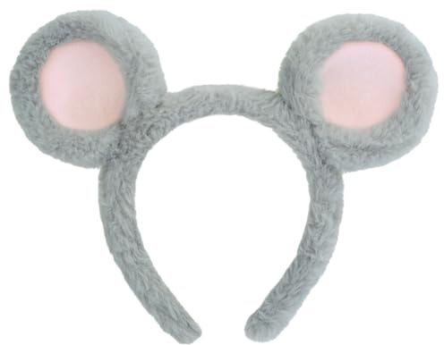 SIOTMERA Grey Mouse Ears Headband for Adult Women, Fluffy Rat Ears Headband, Mouse Costume Accessories for Halloween, Easter, Christmas, World Book Day, Cosplay Fancy Dress Party