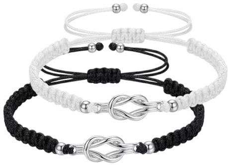 meberg NH11670897 Partner-Armbänder Knoten Schwarz Weiß Unisex Armband 14-26 cm Textil Partnerschmuck Armbandset verstellbar Herren Damen