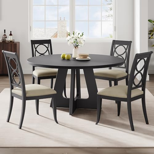 Garvee Table De Repas Ronde 120 cm, Table De Salle à Manger pour 4 à 6 Personnes, Table à Dîner en Bois Style Rustique avec Plateau Large et Base en Croix, Table De Cuisine