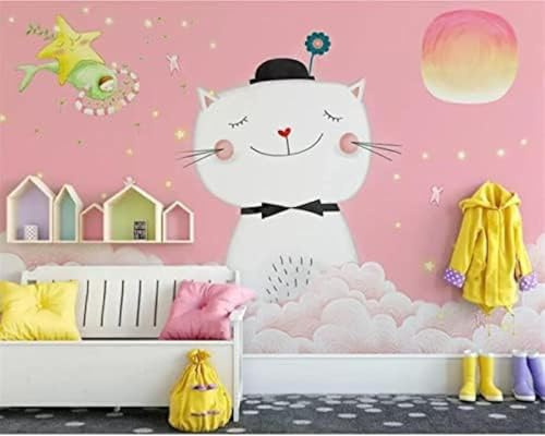 Cartoon Hand Drawn Animals Cat Clouds 3D Wallpaper Easy Install Feature Office Living Room Sofa Bedroom TV Background Wall Decoration-350cm×256cm