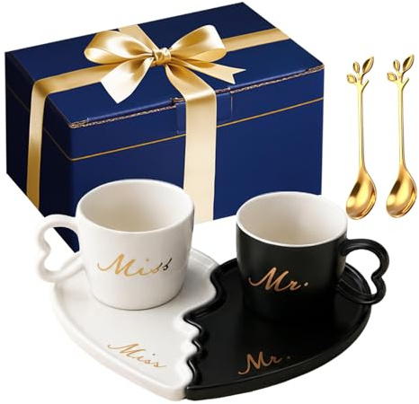 auvstar Juego de 2 Tazas para Parejas,Juego de Tazas de Café,200ML Tazas de Besos,Regalos Originales para Bodas,Regalos para Aniversarios de Pareja,Regalos para San Valentín Cumpleaños (Negro+blanco2)