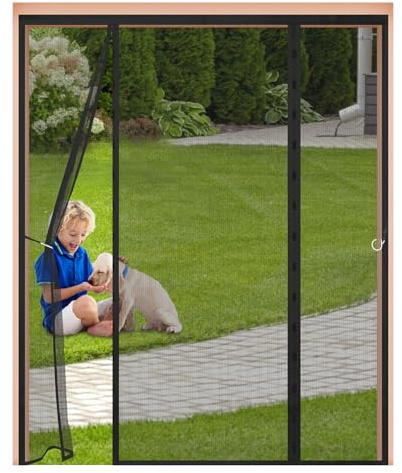 Zanzariera Magnetica per Porta con Apertura Laterale Reversibile e Ganci, Tenda Anti Insetti con Calamite Potenti, Chiusura Automatica Silenziosa, Montaggio Senza Fori,150x210cm,Nero