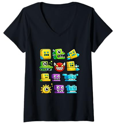Damen Geometry Society, Geometrie Dashs Style, Gaming Geometrie T-Shirt mit V-Ausschnitt