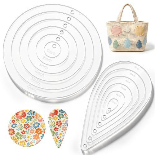 12 Pcs Acrylic Quilting Templates Set - Clear Circle & Teardrop Sewing Stencils with Storage Ring, 3.5mm Thick Patchwork Quilt Templates for Embroidery, Applique, Dressmaking and Crafts