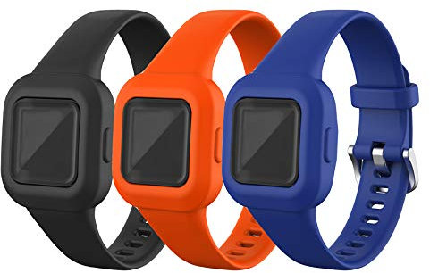 Chofit (3er-Pack) Straps Kompatibel mit Garmin Vivofit jr.3 Strap, verstellbares Ersatz-Sportarmband aus weichem Silikon für Kinder ab 4 Jahren für Vivofit jr.3 Fitness Tracker (Schwarz+Blau+Orange)