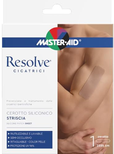 Master Aid Resolve Cicatrici– Cerotto Siliconico a Striscia - Prevenzione e Trattamento delle Cicatrici Ipertrofiche - Lavabile e Riutilizzabile - Color Pelle - Protezione UV - Made in Italy – 25x4cm
