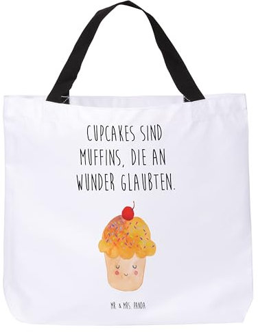 Mr. & Mrs. Panda Shopper Cupcake - Geschenk, Tiermotive, Beutel, Schultasche, Tasche, Tiere, Cupcakes, Schulbeutel, Einkaufstasche, lustige Sprüche,