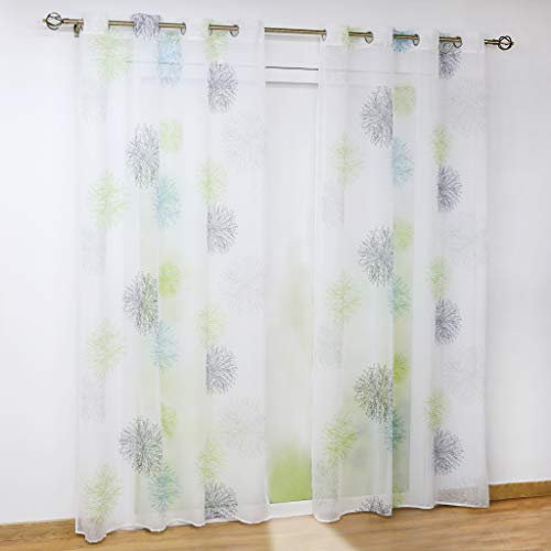 Joyswahl Voile Gardine Transparenter Vorhang mit Kreis-Motiven »Hilde« Schals Fenster Vorhänge BxH 140x145cm Blau mit Ösen 2 Stück