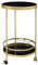 FineBuy Design Servierwagen Gold Rund Ø 45cm 2 Ebenen, Beistelltisch auf Rollen mit Glasplatte Schwarz Speisewagen, Küchenwagen, Teewagen