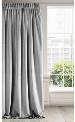 Design91 RIA Blickdicht Samtvorhang mit Kräuselband-1 STK. Einfarbig Thermogardine, Verdunklungsvorhänge, Wohnzimmer, Schlafzimmer, Lounge, 290 g/m2, Velvet, STAHLGRAU, 140x270cm