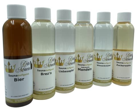Dufte Momente | Saunaduft Konzentrat Oktoberfest 6 x 250ml - Bier, Brez’n, gebrannte Mandeln, Liebesapfel, Wiesenkräuter und Zuckerwatte | vegan und ohne Tierversuche