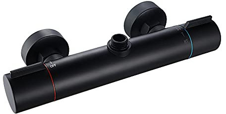 SYZMA Conjunto de Ducha, 38ºC Columna de Ducha Termostática Multifuncional Conjunto Inoxidable Altura Ajustable Ducha de Mano 3 Funciones Ducha Redondo para Cuarto de Baño (C,Negro)