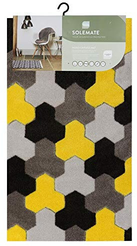 JVL SOLEMATE Hand Carved Geometric Door Mat, Yellow