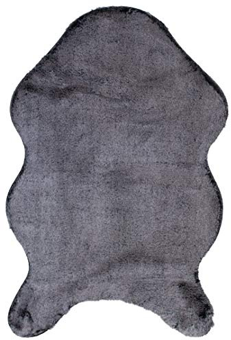 Brandsseller Kunstfell Teppich ca. 60 x 90 cm cm Bettvorleger Dekoteppich Kunstfell-Optik Kuschelfell Anthrazit