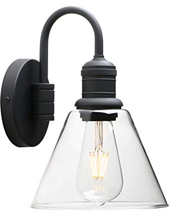 Yosoan Wandleuchte Wandlampe Moderne Vintage Industrie Wandleuchter mit 7,3 Klarglas Lampenschirm, für Office Home Küche Wohnzimmer Schlafzimmer Loft Bar (Schwarz)