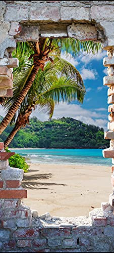 wandmotiv24 Türtapete 3D Steinwand, Paradies, Meer, Strand 80 x 200cm (B x H) - Dekorfolie selbstklebend Sticker für Türen, Türfolie, Aufkleber, M1266