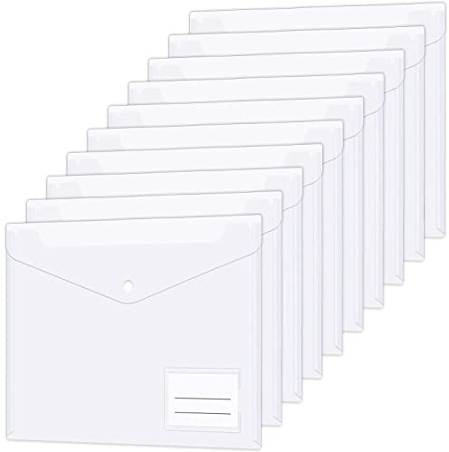12 Pack Plastic Wallets A4 File Folders Plastic Transparent Document Folder with Label Pocket Snap Button Clear Files Envelope Pockets for Home, Office, School and Travel