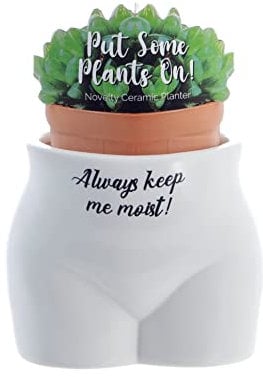Boxer Gifts Always Keep Me Moist' Novelty Body Shaped Plant Pot | Funny Rude Home Décor Gift, Ceramic, White,Black, One Size
