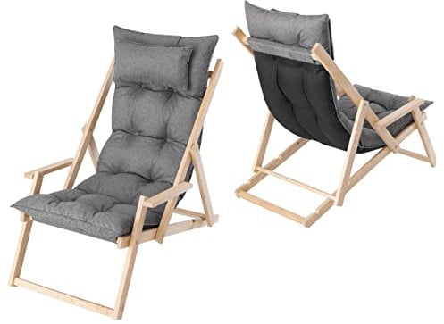 HOBBYGARDEN Verstellbare Gartenliege aus Holz mit Polster & Kopfstütze – Klappbarer Liegestuhl 53x101x94 cm | Bequeme Sonnenliege für Balkonmöbel & Terrasse | Farbe: Graphit
