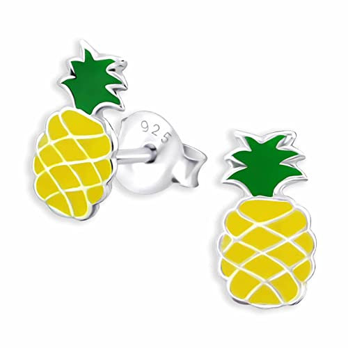 Monkimau Ananas Ohrstecker Ohrringe aus 925 Silber Schmuck Silberohrringe Medizinisch für Kinder Mädchen Damen Frauen