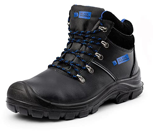 BLACK HAMMER Sicherheitsstiefel S3 Schuhe Herren Knöchelstütze Schutz Stahlkappe Arbeitsschuhe Leicht Glattleder Berufs, Gebrauchs, Trekking und Outdoor Stiefel Wasserbeständig 8822 (46 EU)