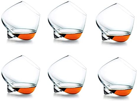 PRELGOSP Verre Culbuto, Verre a Bascule Rhum, Personnalisé Verres à Whisky pour Rhum Cognac Amaro Liqueur Cocktail Martini Cristal,6pcs