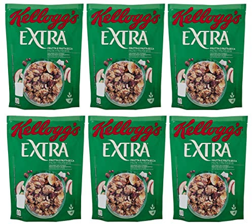 Kellogg's Extra Frutta e Frutta Secca Lot de 6 flocons d'avoine croustillants aux fruits déshydratés 375 g