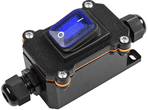 Gebildet Interruptor Cable en Línea Interruptor Basculante a Prueba Agua DPST 20A-12VDC/16A-24VDC/20A-125VAC/16A-250VAC IP66 Caja Impermeable Doble Orificio Abierto Entrada dos Lados (Led Azul)