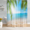 M&W Home Duschvorhang Tropisches Flair Sonniger Strand weiße Wellen Palmenblättern Blauer Himmel Urlaubsfeeling Entspannung Erholung Hochwertiger Textilvorhang 100% wasserdichtem Polyester 180x200