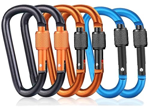NUDFSY 6 Pcs Locking Carabiner, Carabiner Keyring, D-ring Carabiner Clip with Screw Lock, Premium Aluminum Alloy Locking Key Chain Carabiner Clip Hook for Camping Hiking Backpack, Y06CPJTUK