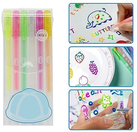 6 Stück 3D-Gelee-Stift, 3D Jelly Pen Set, 3D Glossy Jelly Pens, Farbige Gelstifte, Gel-Tintenstifte, 3D Jelly Ink Pens für DIY Malerei Zeichnung Färbung, geeignet auf Glas, Kunststoff (A)
